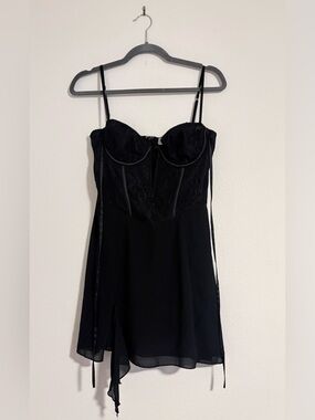 Oh Polly Black Lace Corset Dress Size US 8